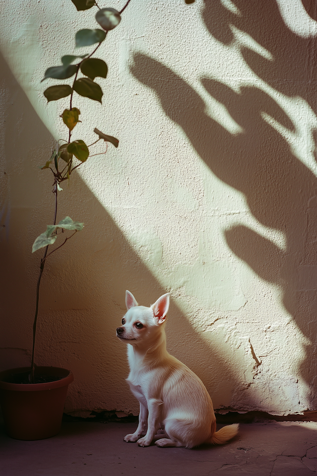 Chihuahua with Potted Plant