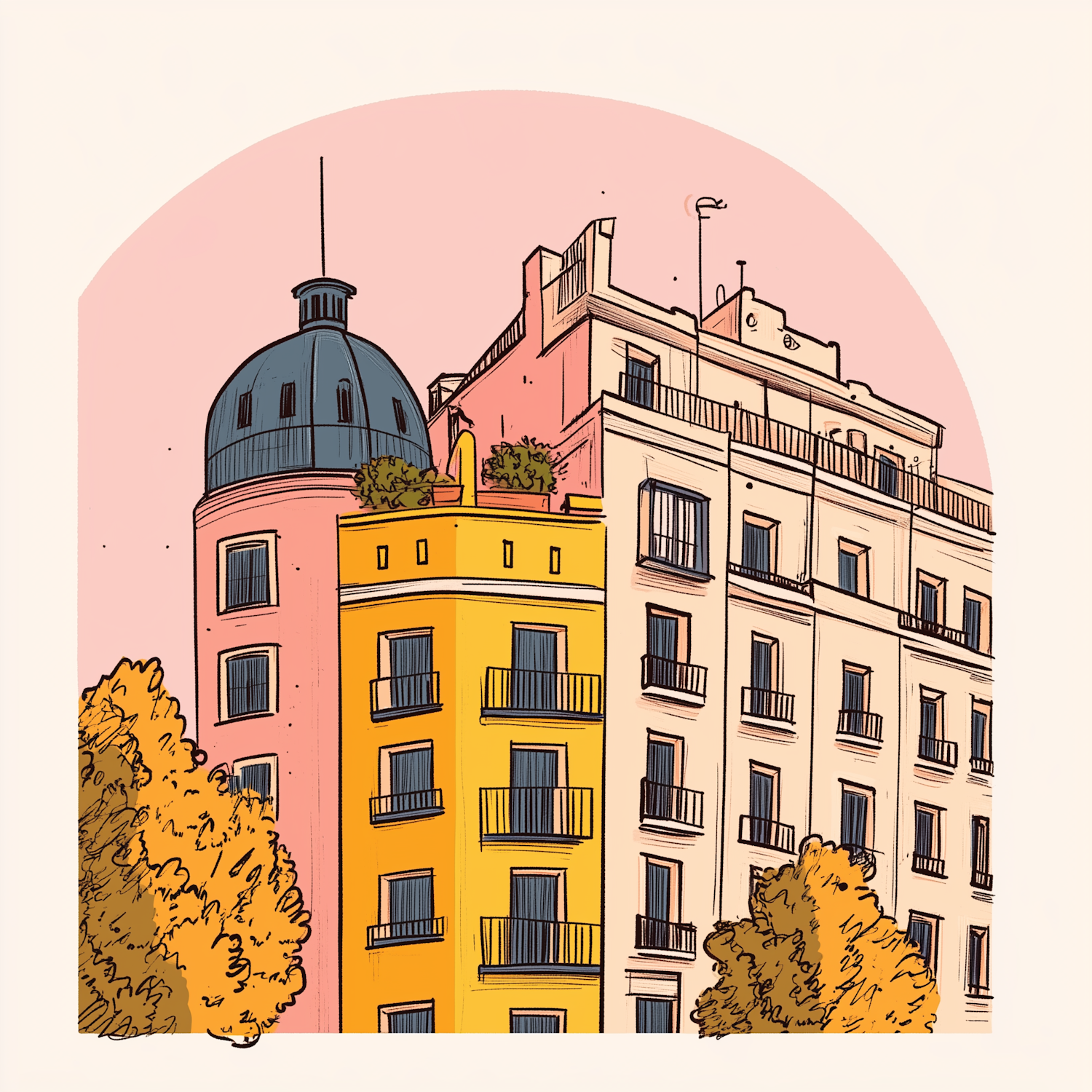 Stylized European Cityscape Illustration