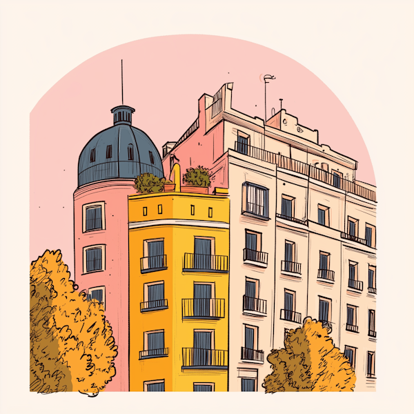 Stylized European Cityscape Illustration