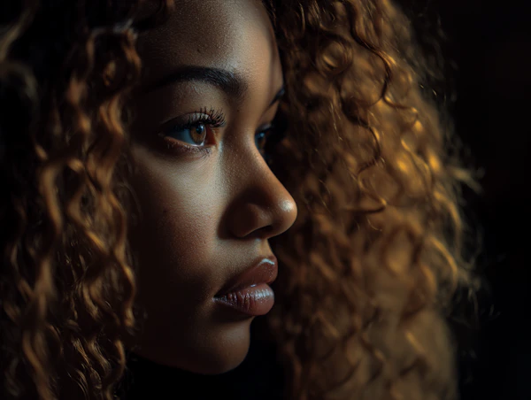 Contemplative Young Woman with Curly Hair