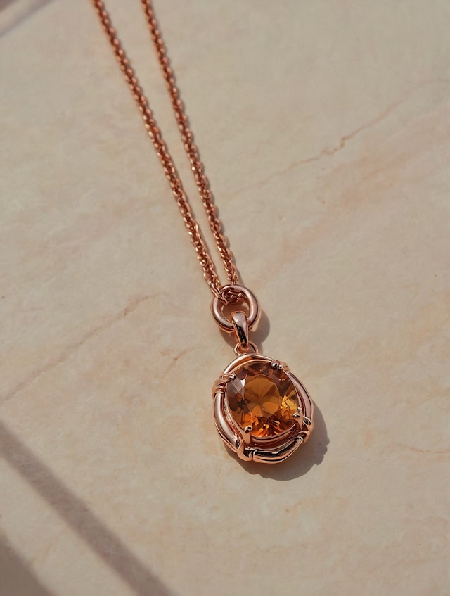 Elegant Rose Gold Necklace with Amber Gemstone