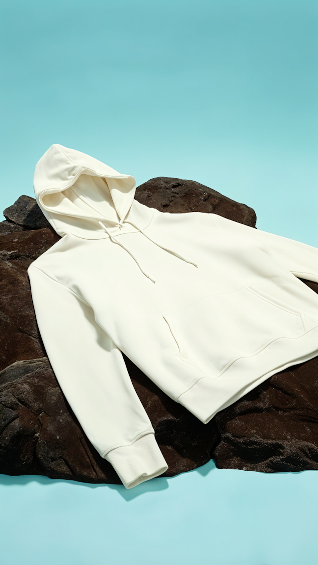 Cream Hoodie on Rocks