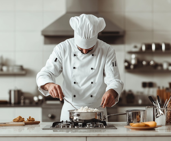 Focused Chef Preparing Dish in Professional Kitchen