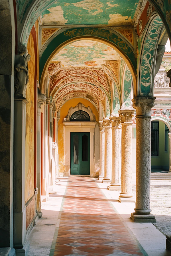 Ornate Corridor with Arches and Columns