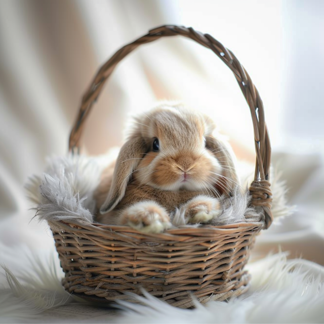 Serene Rabbit in Basket