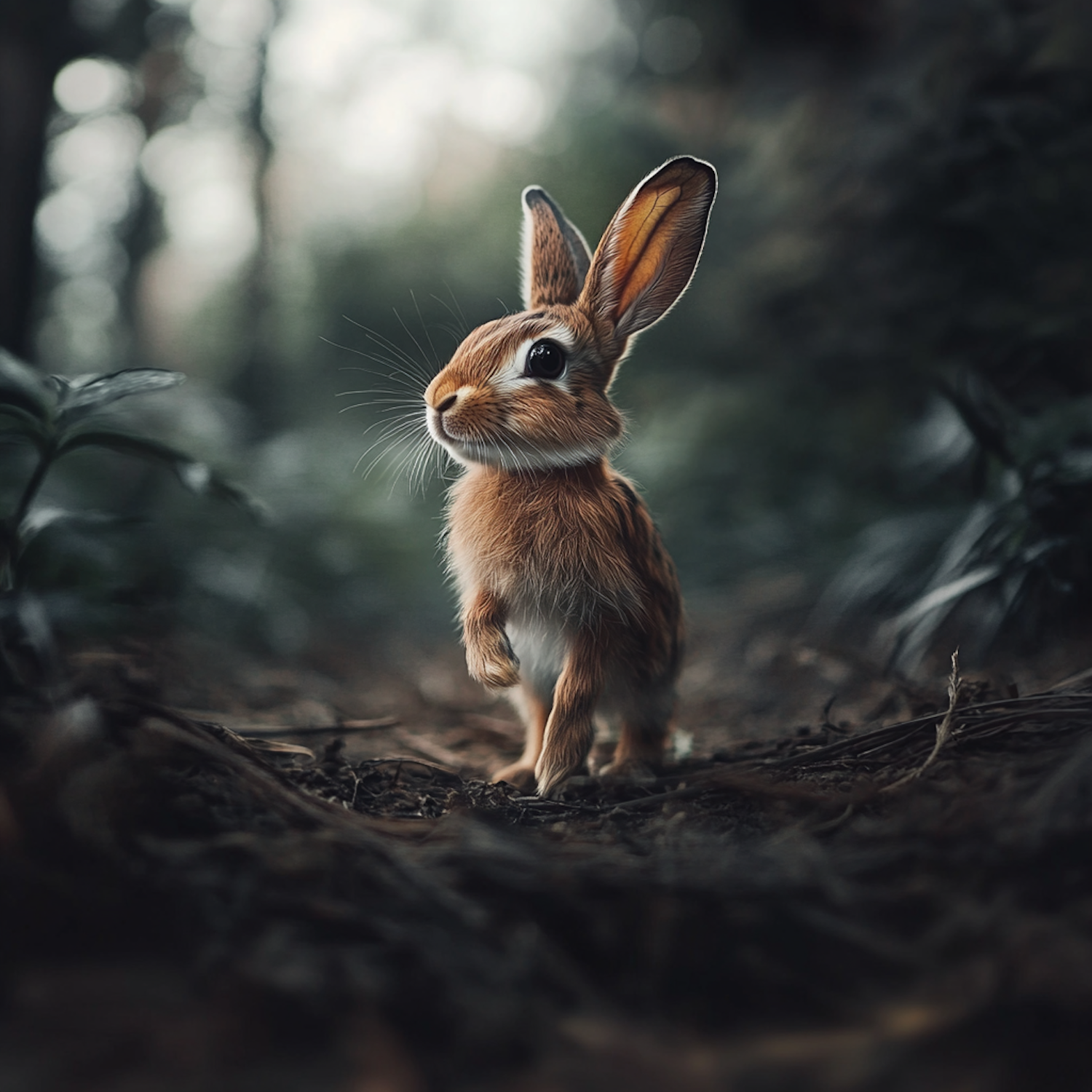 Alert Rabbit in Forest