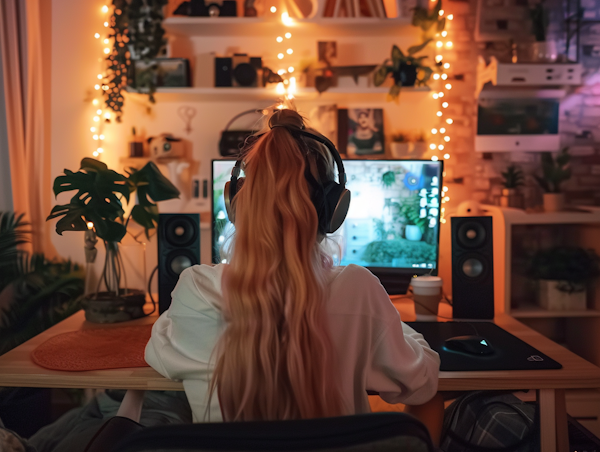 Young Woman Gaming at Home