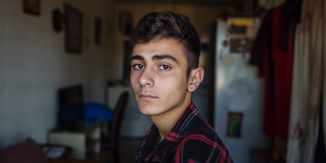 Contemplative Young Man with Checkered Shirt