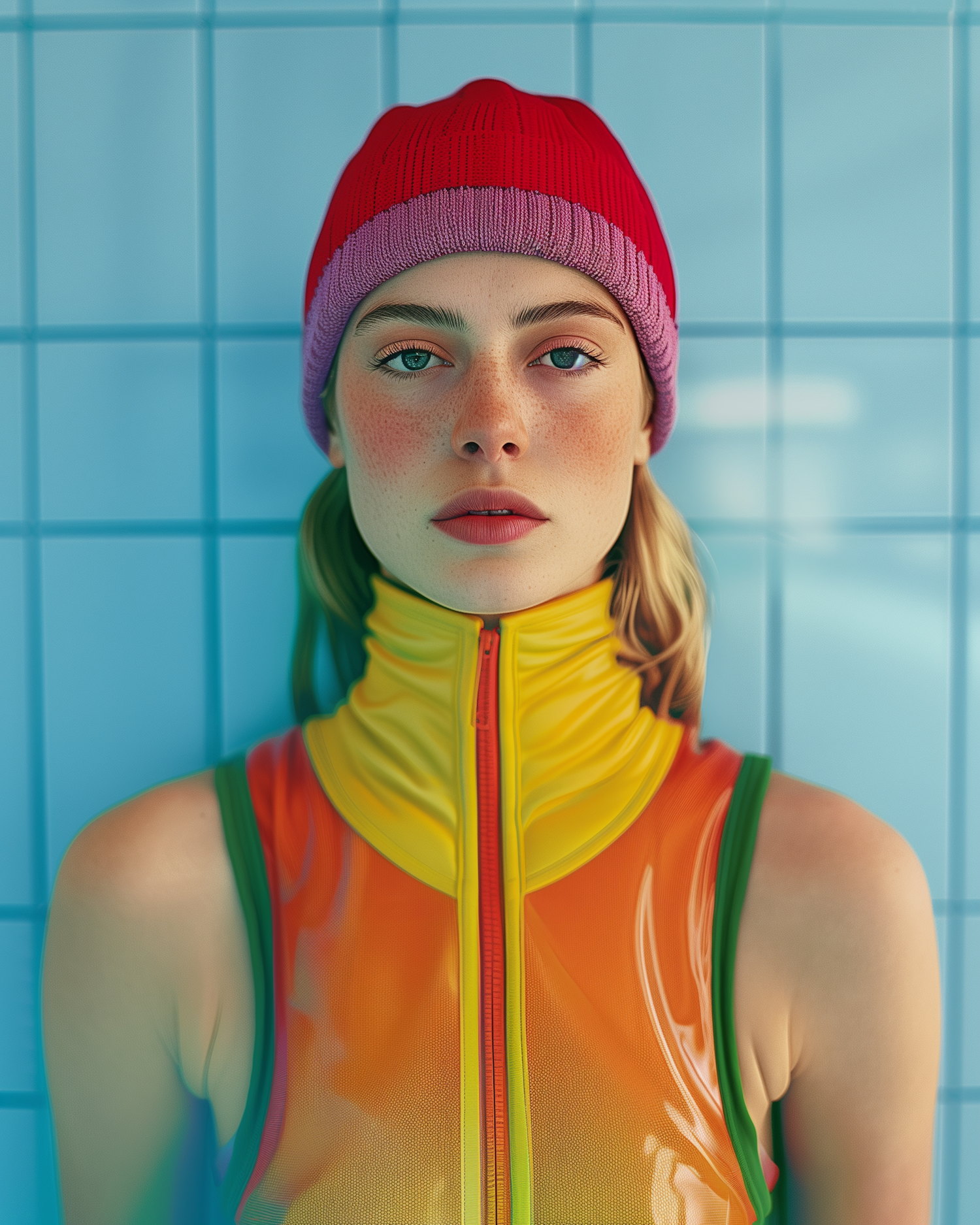 Portrait of a Young Woman in Colorful Rain Jacket