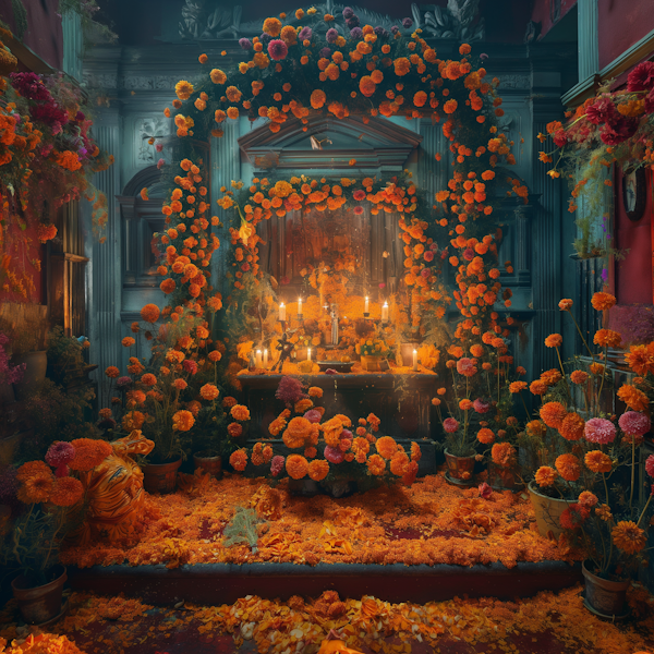 Cultural Altar with Marigolds and Candles