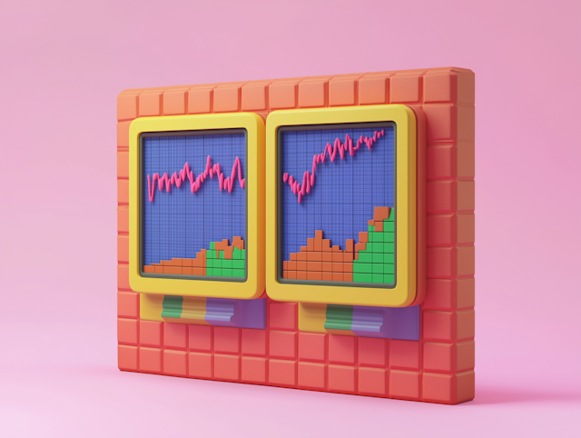 Retro Graph Monitors in 3D Illustration