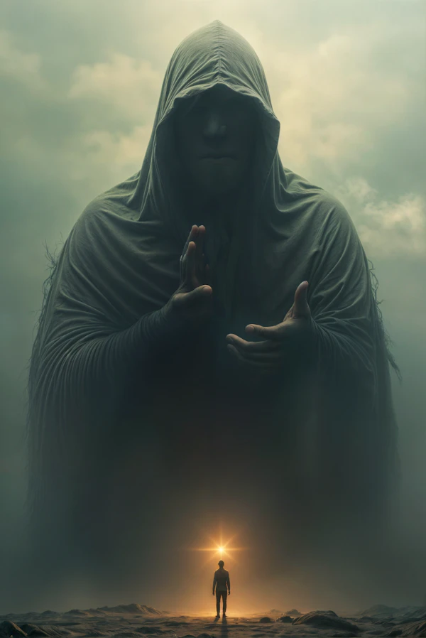 Dramatic Hooded Figure and Human