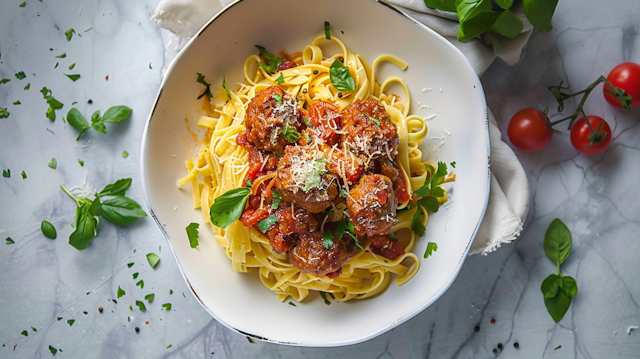 Elegant Spaghetti Meatballs Plating