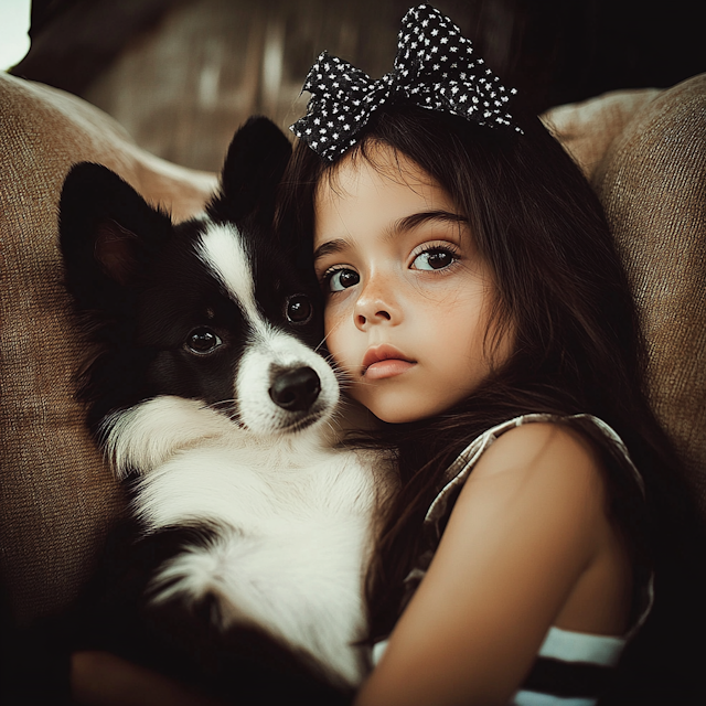 Girl and Dog Embrace