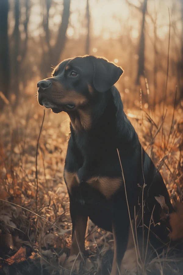 Dog in Forest at Golden Hour