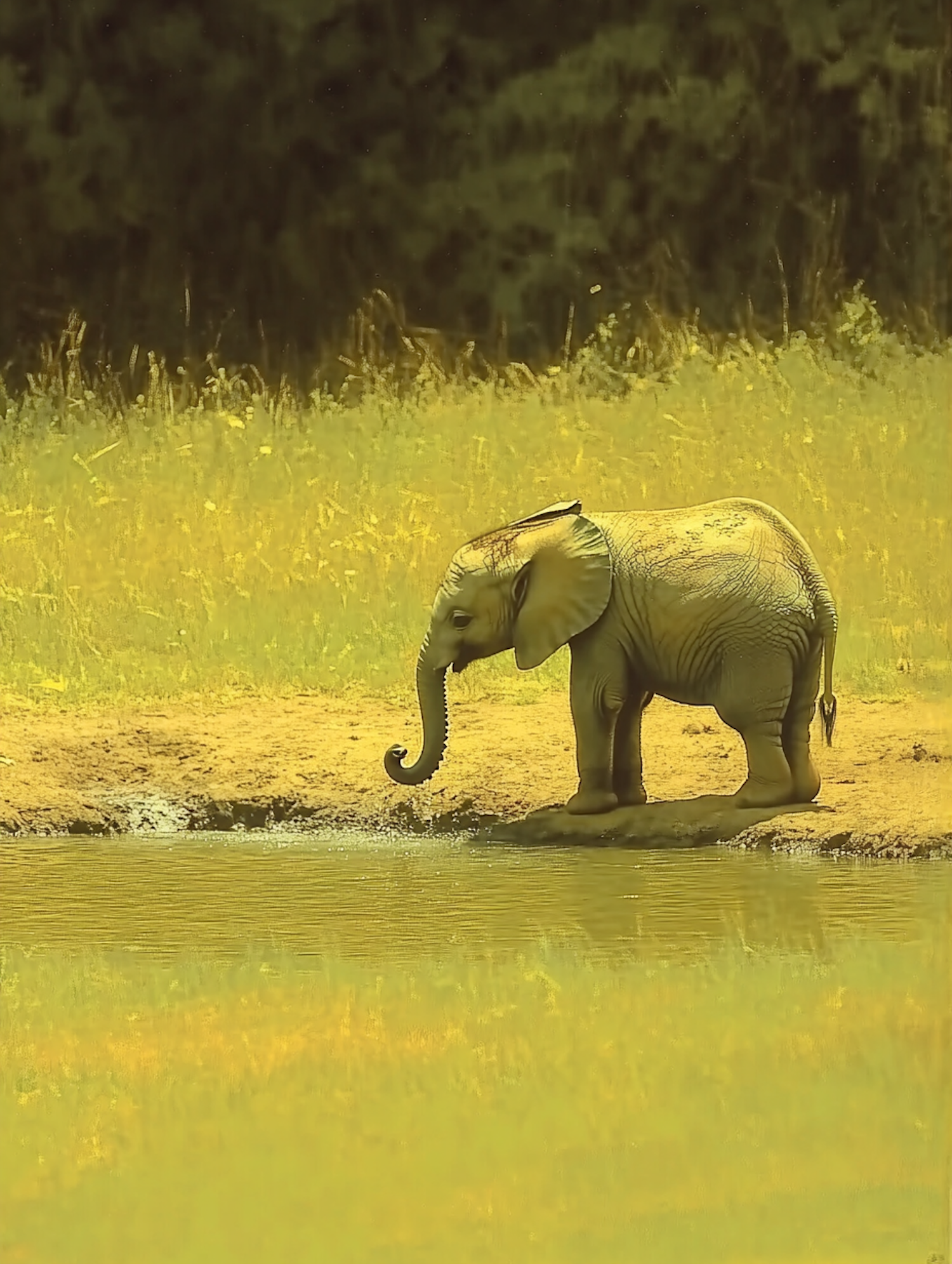 Young Elephant by Water