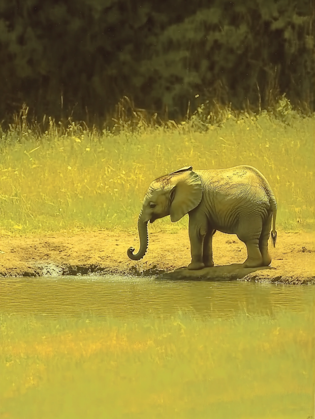 Young Elephant by Water