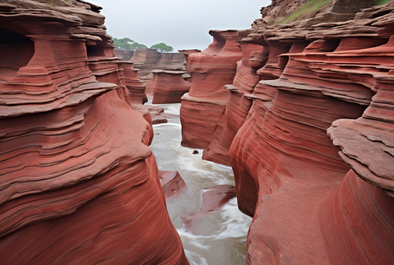 Eroded Crimson Canyon with River