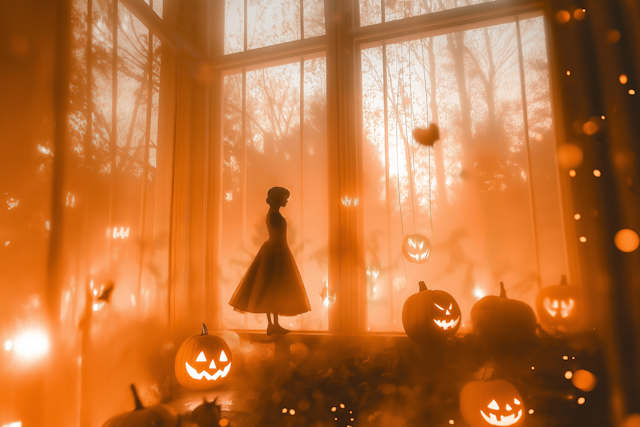 Silhouette with Jack-o'-Lanterns