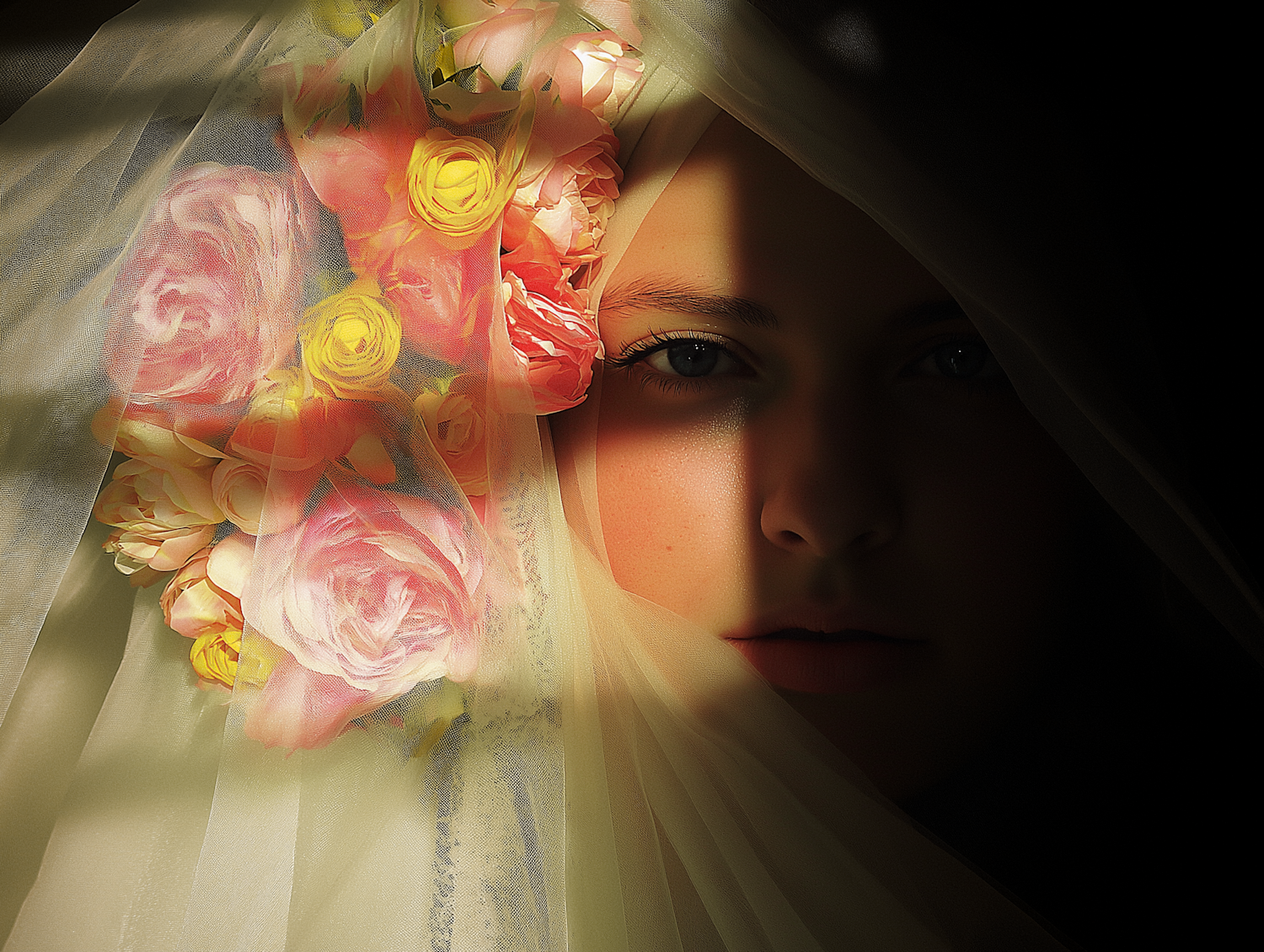 Veiled Beauty with Flowers