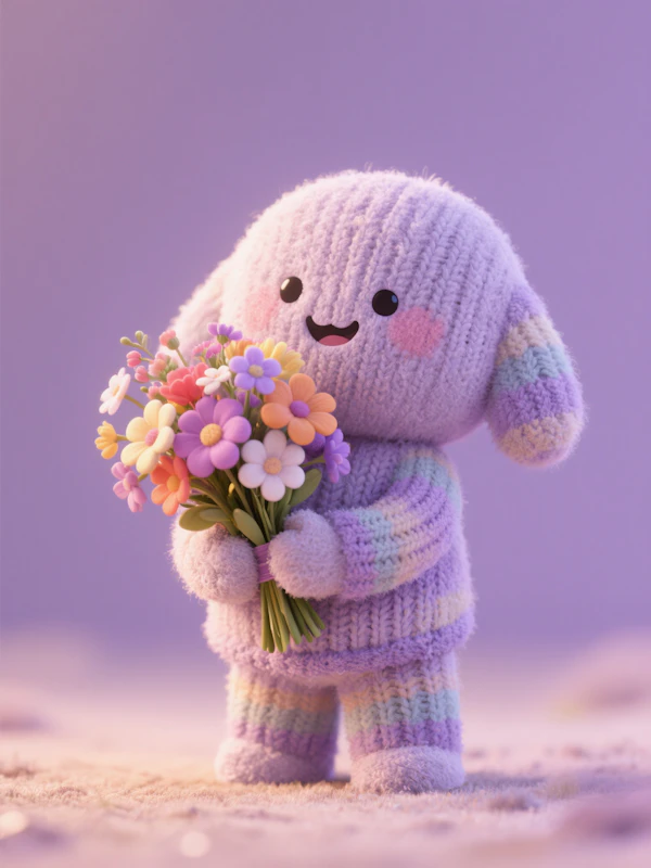 Knitted Bunny with Flowers