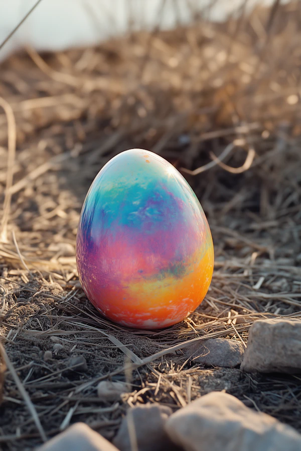 Vibrant Egg on Earthy Surface