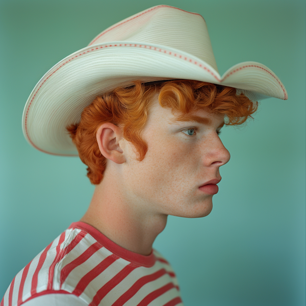 Portrait of Young Man with Red Hair and Cowboy Hat