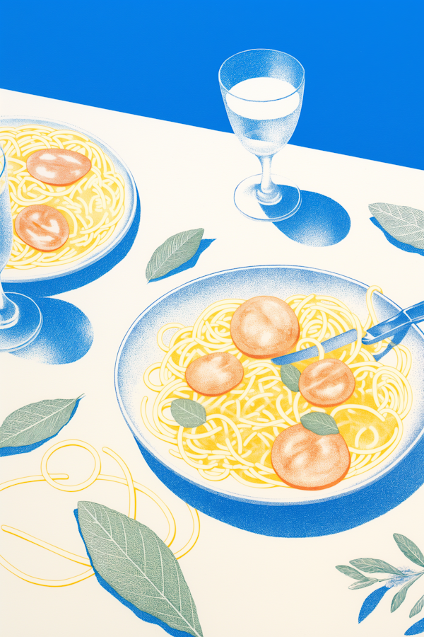 Stylized Spaghetti and Apricots Composition