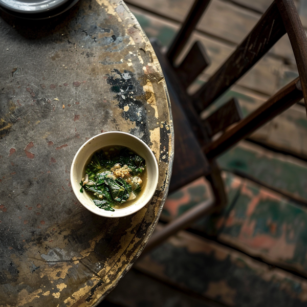 Rustic Meal on a Weathered Wooden Table