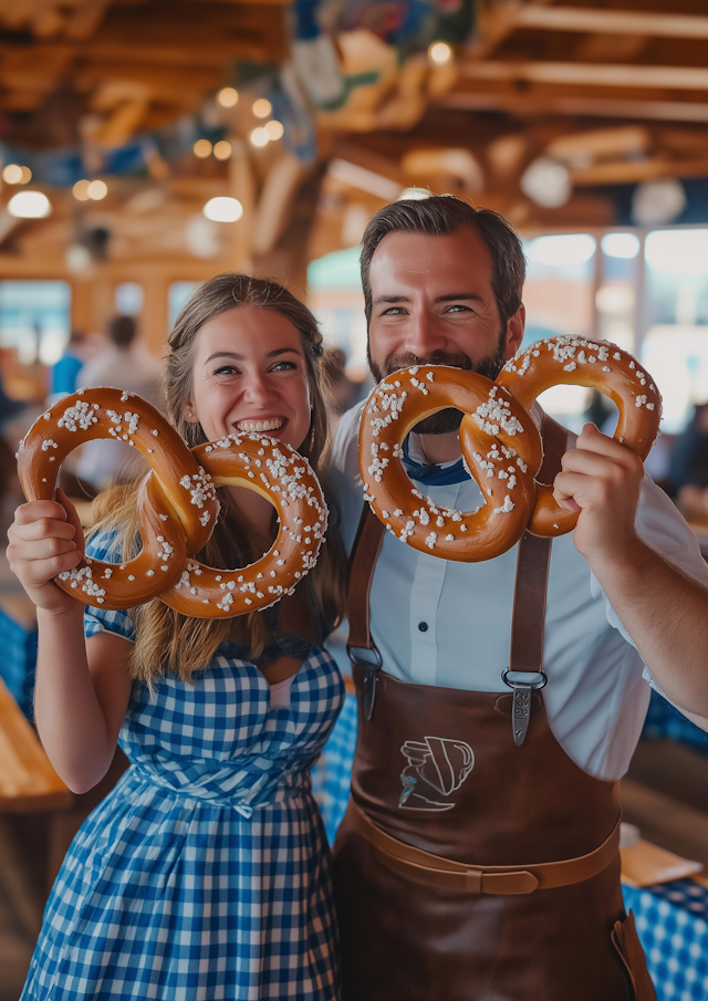 Smiling Couple with Pretzels