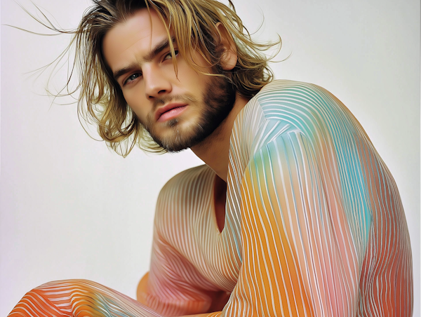 Contemplative Young Man in Colorful Shirt