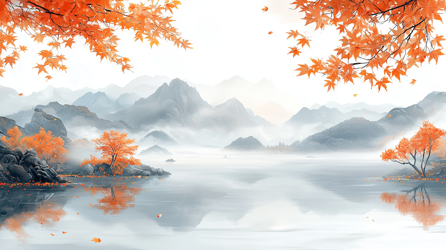 Serene Landscape with Misty Mountains