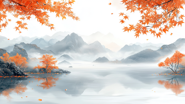 Serene Landscape with Misty Mountains