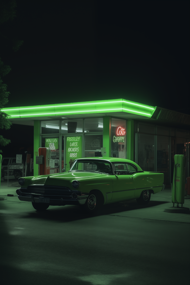 Vintage Gas Station Neon Nights