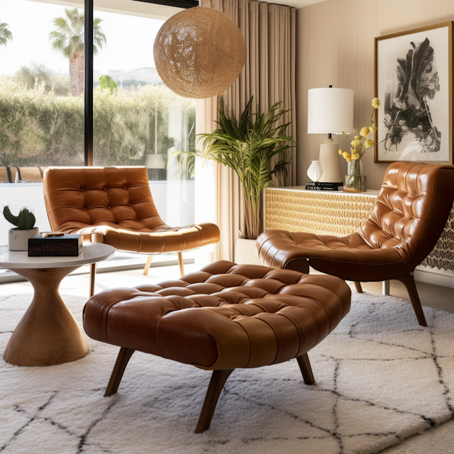 Modern Designed Tan Leather Living Room