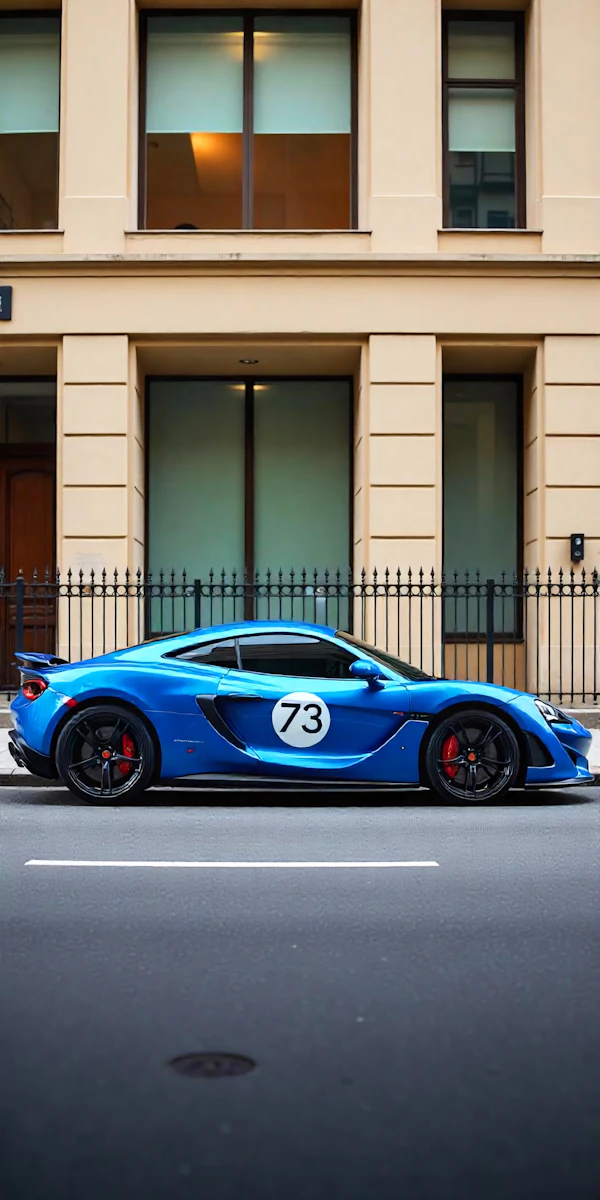 Blue Sports Car on City Street