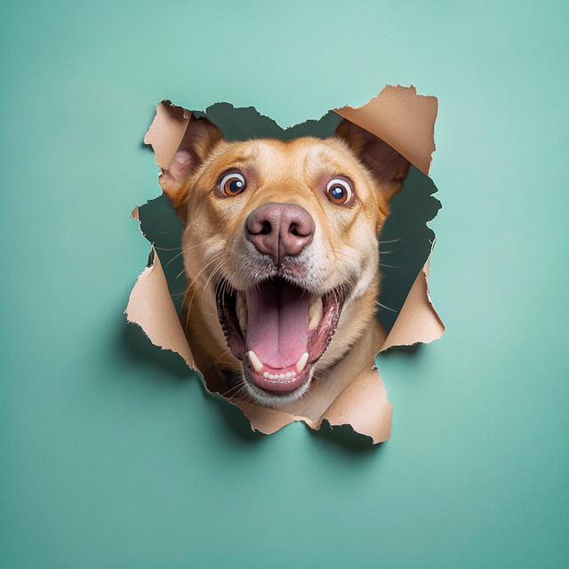 Joyful Dog Peeking Through Paper