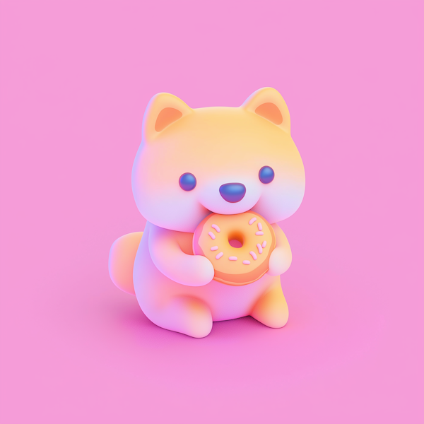 Charming Cartoonish Shiba Inu with Doughnut