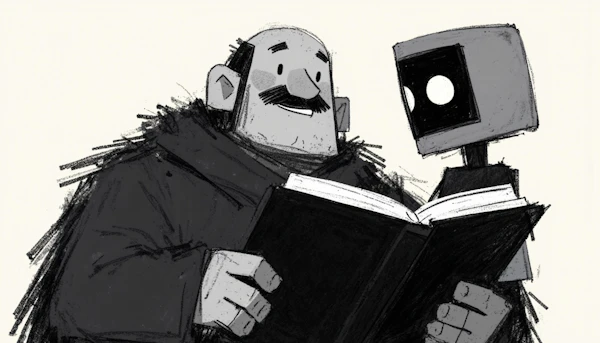 Man and Robot Reading