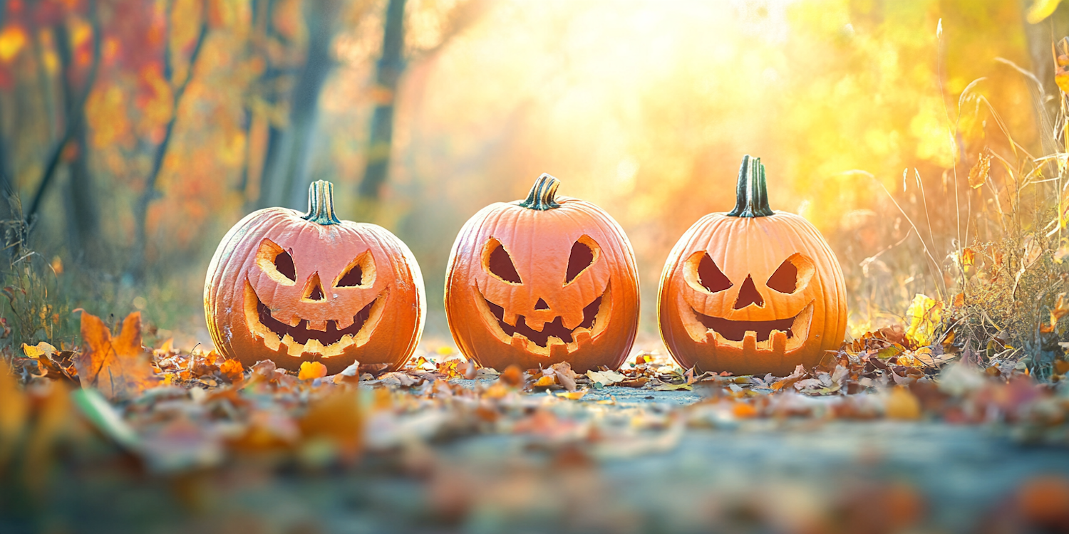 Halloween Jack-o'-Lanterns on Autumn Path