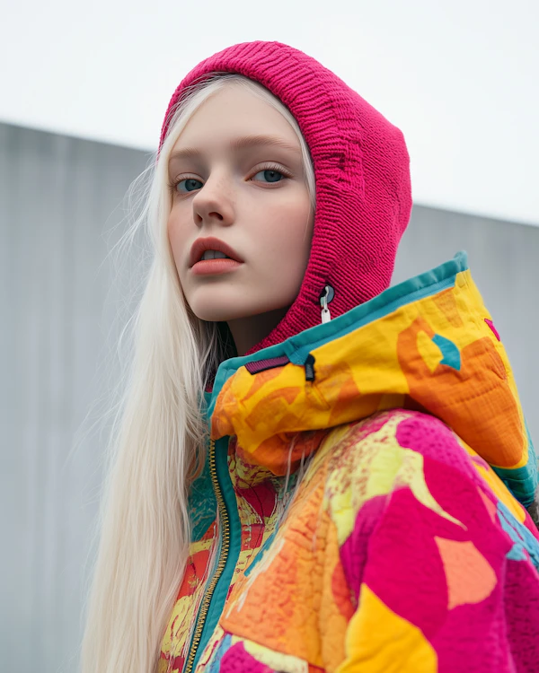 Contemplative Woman in Vibrant Jacket