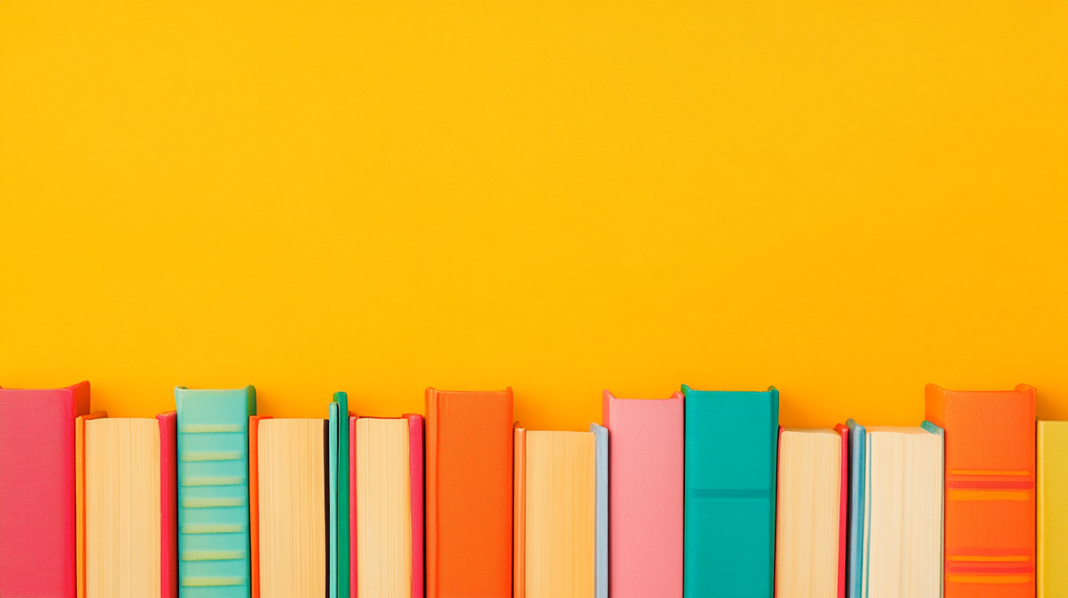 Colorful Books on Yellow Background