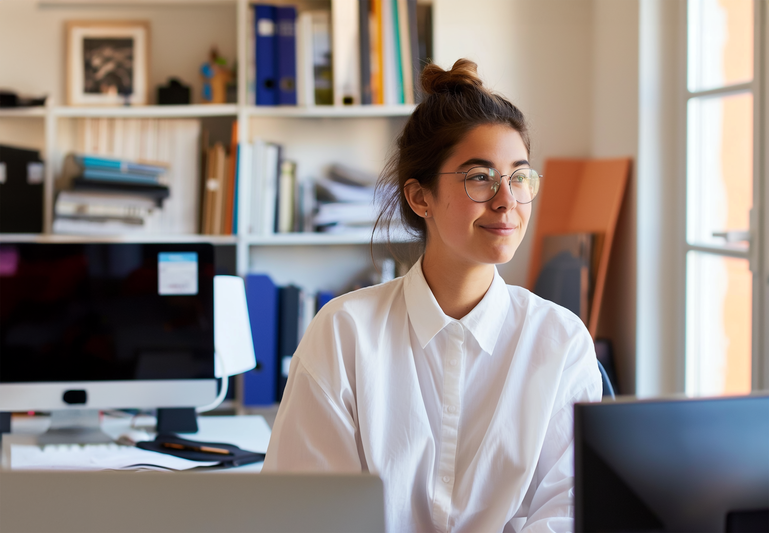 Content Woman Working at Her Desk