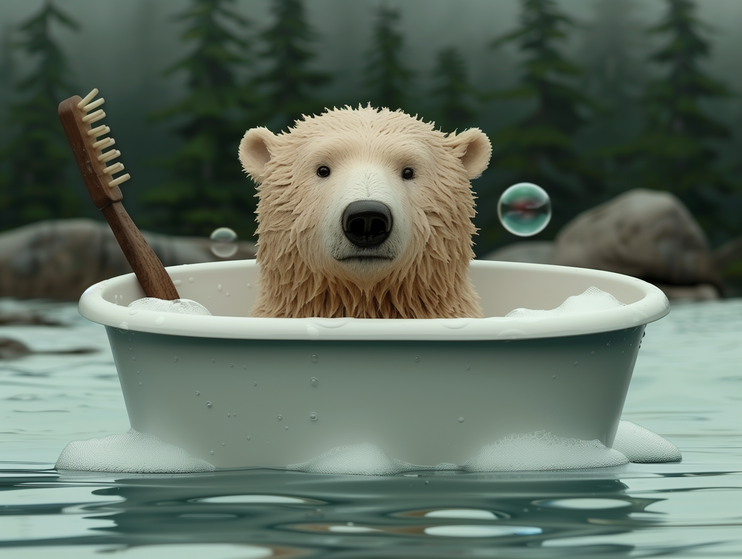 Whimsical Polar Bear Bathing