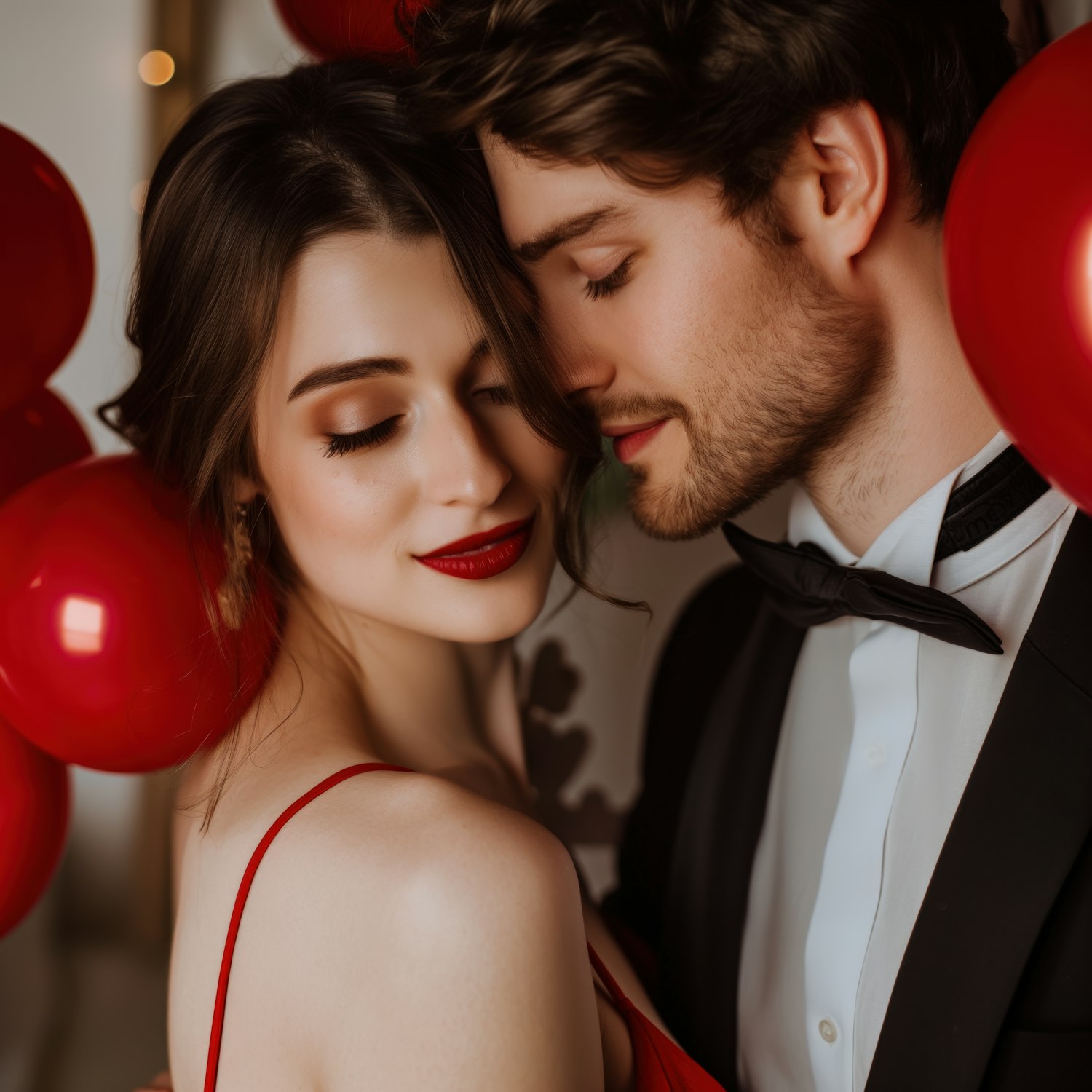 Romantic Couple with Red Balloons