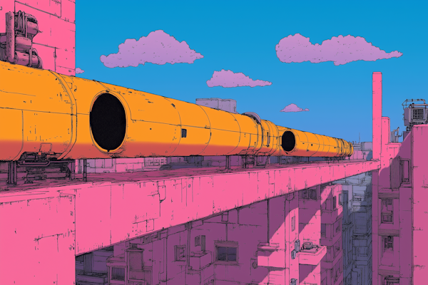 Futuristic Urban Scene with Yellow Pipeline