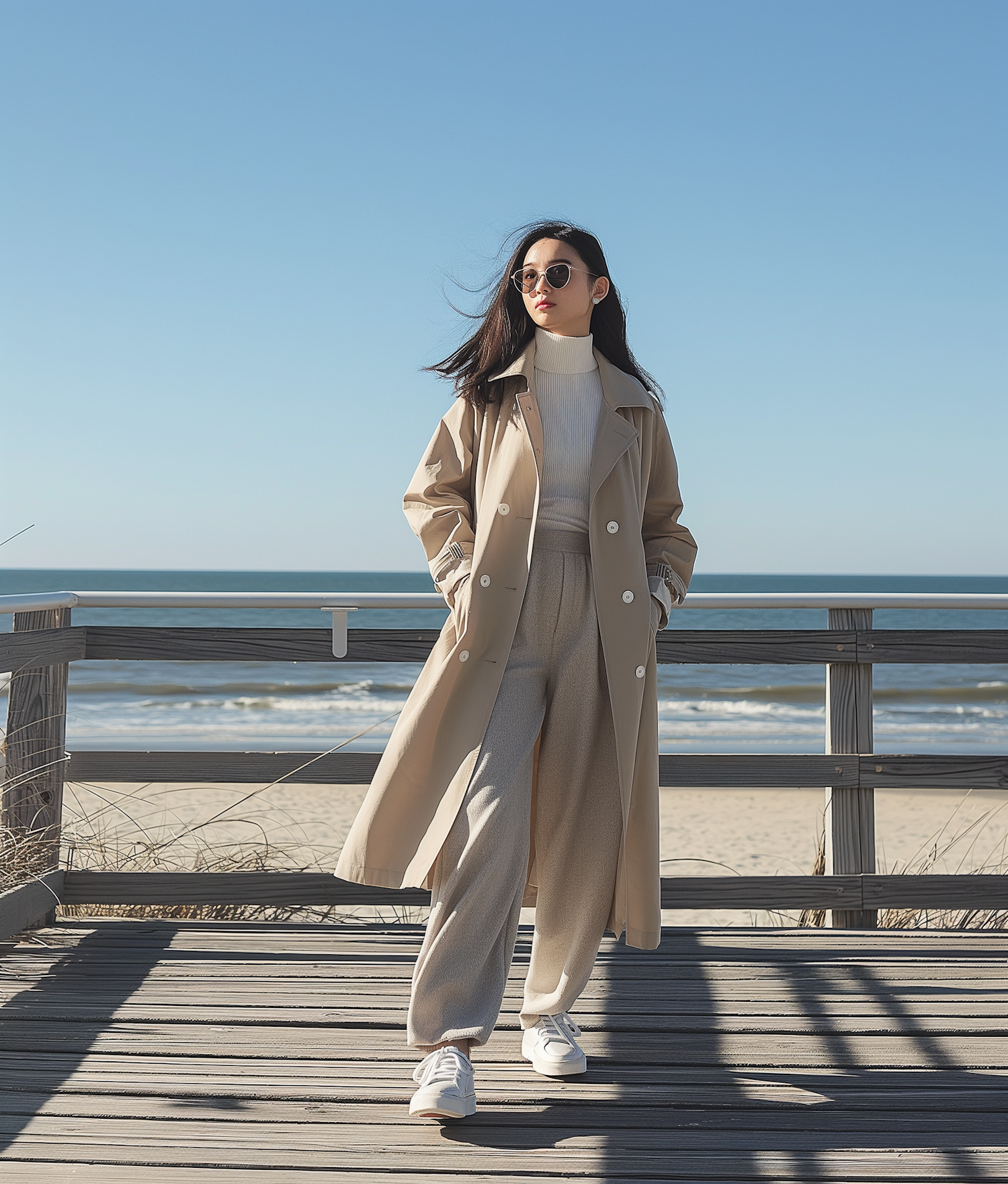 Stylish Woman on Boardwalk