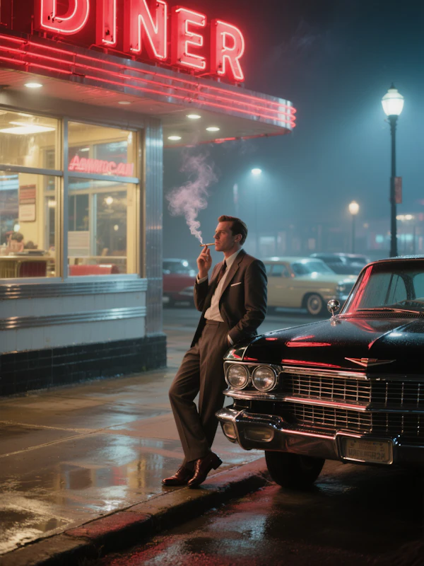 Man and Retro Diner Scene