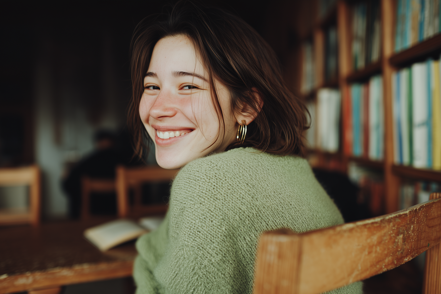 Woman in Cozy Library