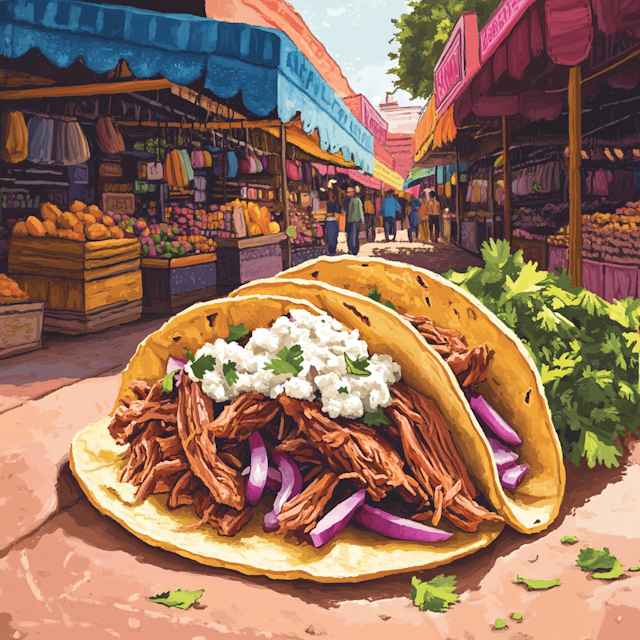 Vibrant Street Market and Taco Illustration